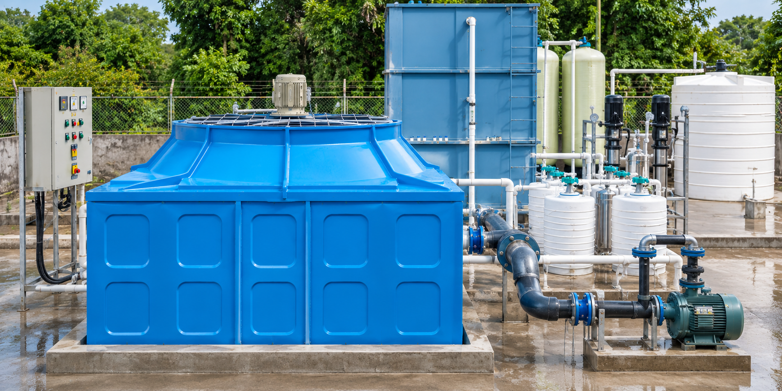 Cooling tower and softener make-up water treatment plant